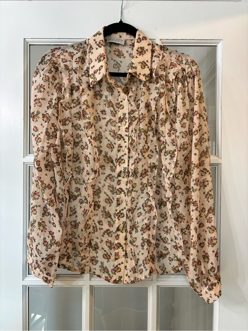 Dress Forum Cream Floral Button-Front Blouse with Pink Accents